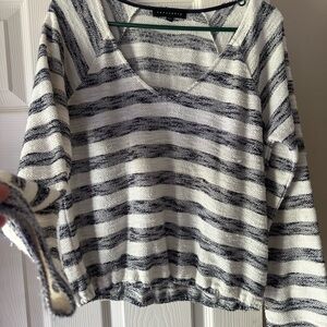 Sanctuary V-neck Sweater Sz Large Nautical Blue White Stripes Cropped